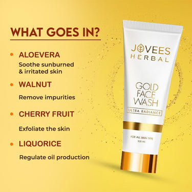 Jovees Herbal Ultra Radiance Gold Face Wash Gives Clear, Nourished & Hydrated Skin, Reduce Dark Spot And Improves Skin Texture | For All Skin Types 100ml